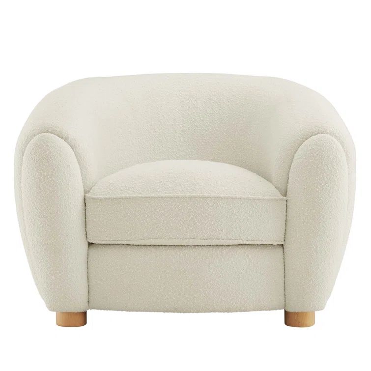 Ivory Velvet Luxe Lounge Accent Chair with Beech Wood Legs