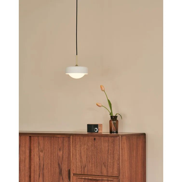 Elysian White Glass Bowl LED Pendant with Steel Accents