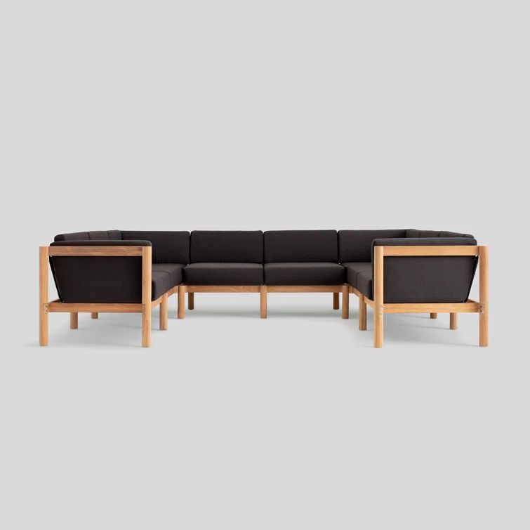 Haven 8-Piece U-Shaped Teak Outdoor Sectional with Charcoal Sunbrella Cushions