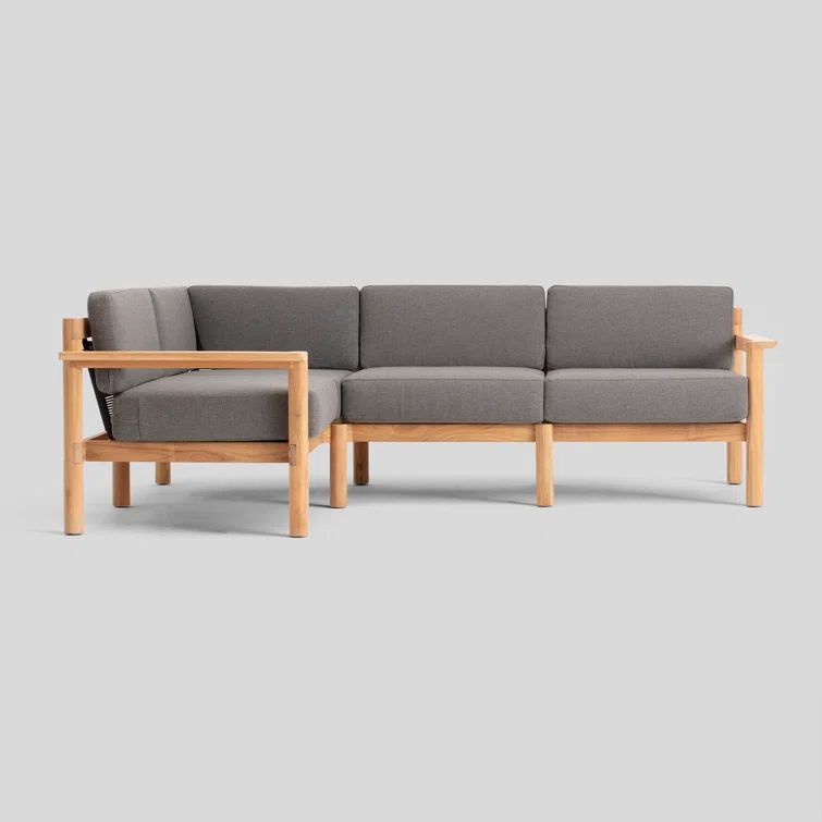 Haven Four Piece Teak Outdoor Sectional with Greystone Sunbrella Cushions