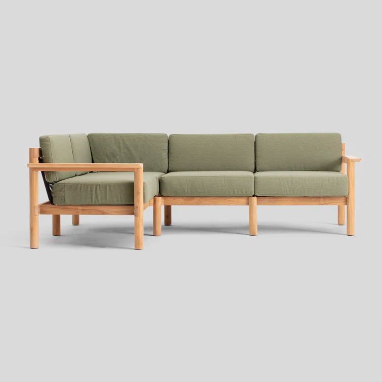 Haven Four-Piece Teak Outdoor Sectional with Green Sunbrella Cushions
