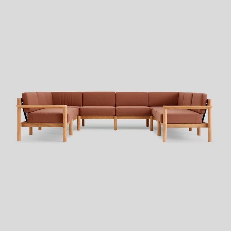 Haven 8-Piece U-Shaped Teak Outdoor Sectional with Rust Sunbrella Cushions