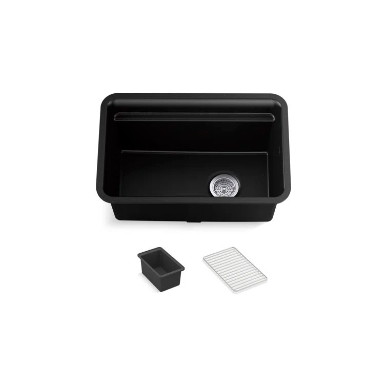 Matte Black Stone Undermount Utility Sink with Accessories