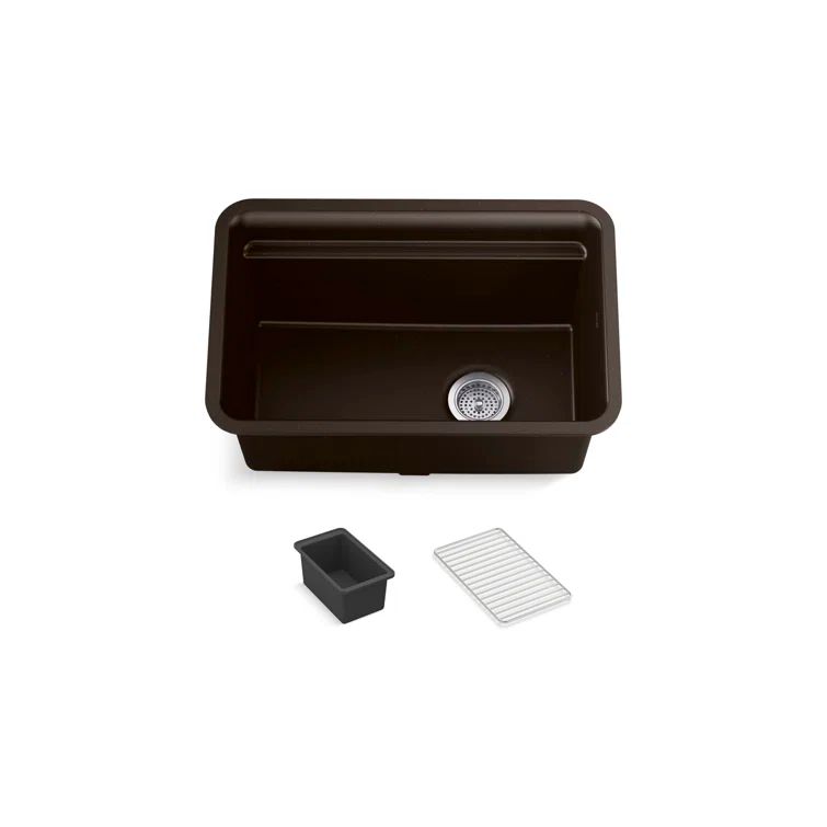 Matte Brown Composite Undermount Utility Sink with Accessories