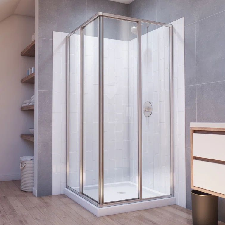 Brushed Nickel 36" x 36" Sliding Shower Enclosure with White Acrylic Walls