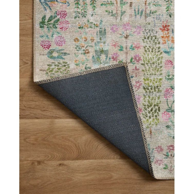 Khaki Floral Round Synthetic Easy Care Area Rug
