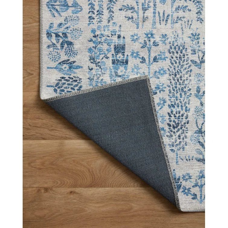 Maison Grove Blue Floral Synthetic Rectangular Area Rug