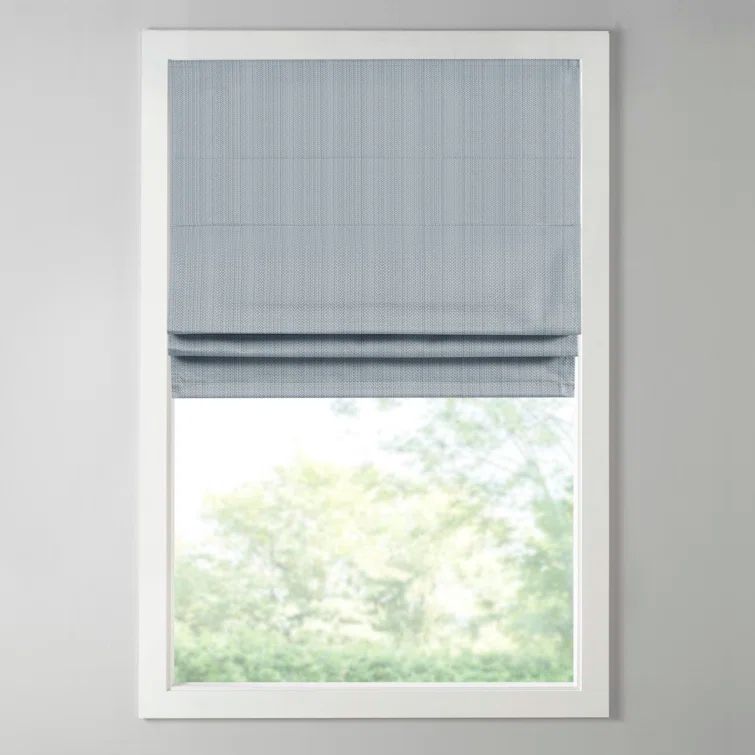 Blue Basket Weave Fabric Cordless Roman Shade, 29" x 64"