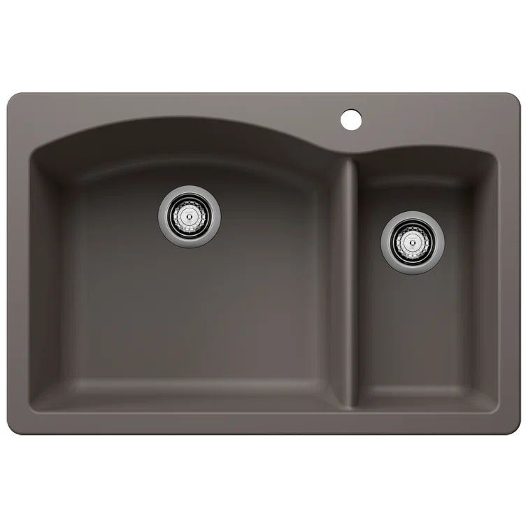 Volcano Gray Stone Double Bowl Drop-In Kitchen Sink