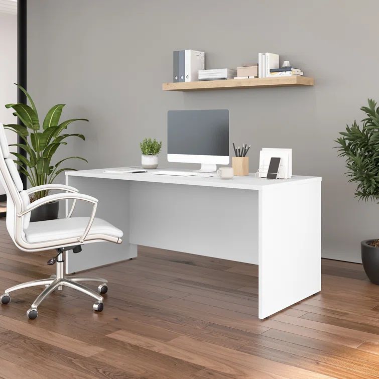 White Wood Office Desk with Drawer, 66"