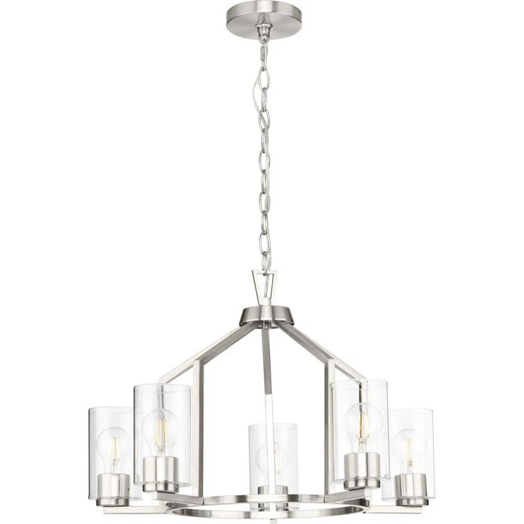 Brushed Nickel 5-Light Geometric Chandelier with Clear Glass Shades