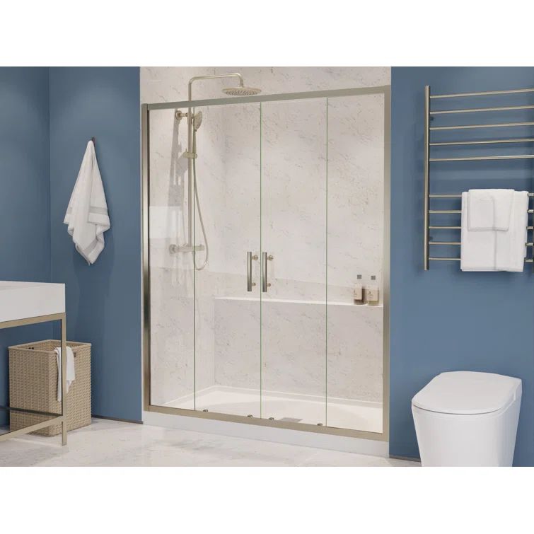 Brushed Nickel Framed Sliding Shower Door with Tempered Glass