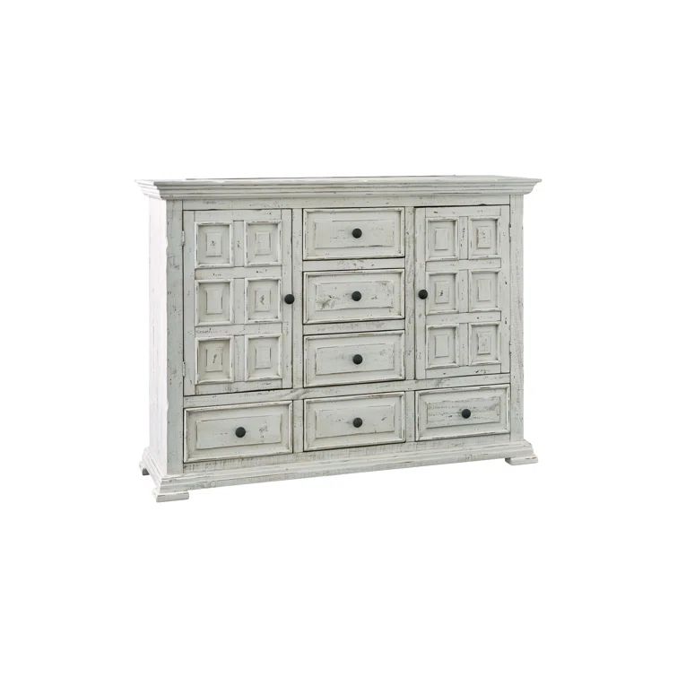 Rustic Farmhouse 61" White Wood Dresser with 6 Dovetail Drawers