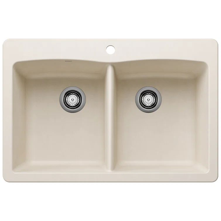 Soft White Stone Double Bowl Drop-In Kitchen Sink