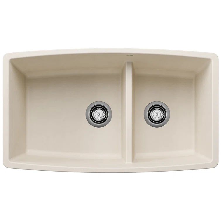 Soft White Granite Composite Double Bowl Drop-in Kitchen Sink