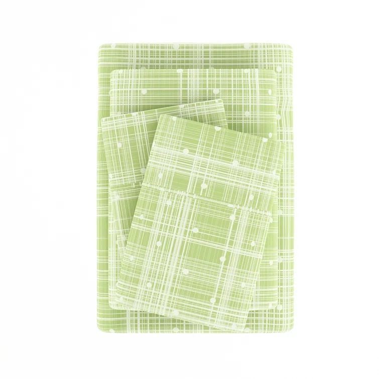 Moss Green Plaid Polka Dot Twin Microfiber Sheet Set