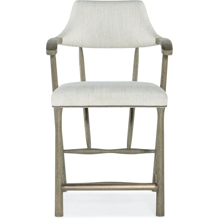 Mink Smoked Gray Leather & Wood 24'' Counter Stool with Nailhead Trim