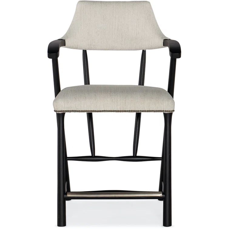 Adjustable Black Leather and Wood Counter Stool