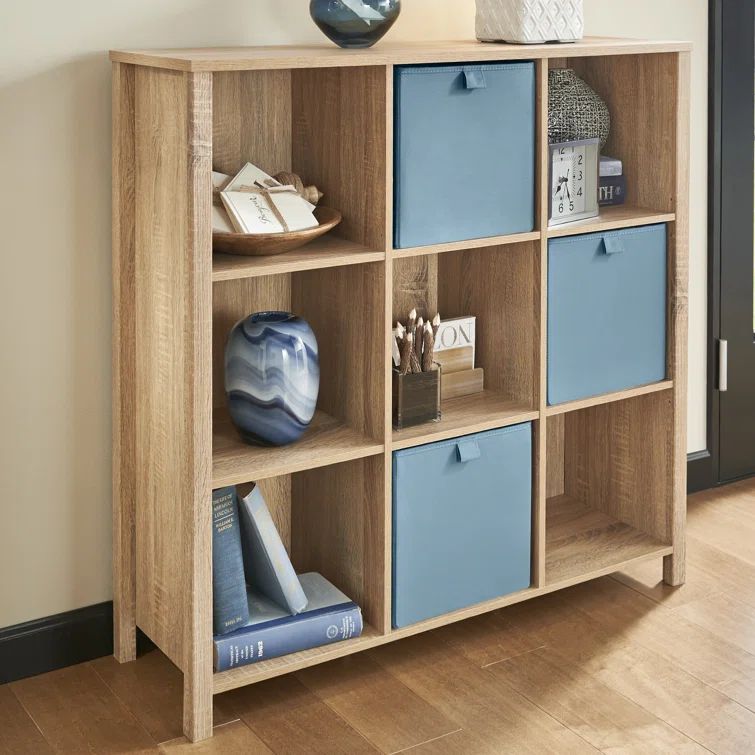 Weathered Oak Adjustable 9-Cube Storage Organizer with Doors