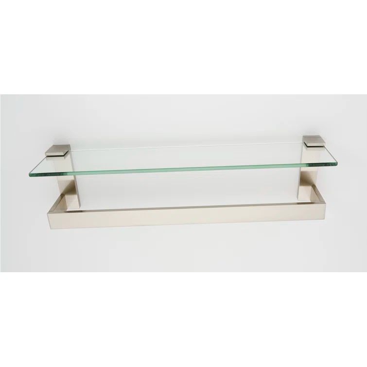 Sleek 24'' Satin Nickel Glass Shelf with Towel Bar