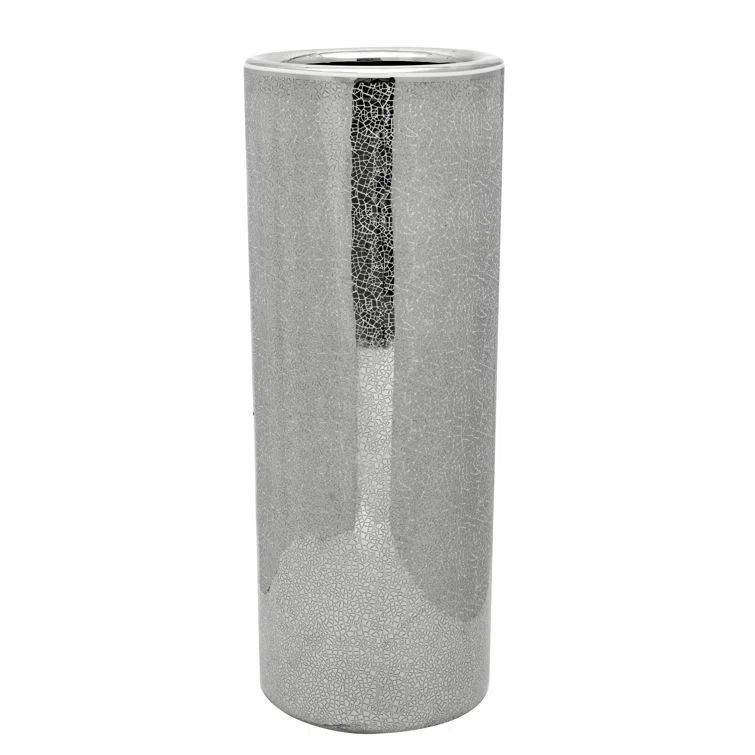 24" Silver Crackle Hand Painted Ceramic Umbrella Stand