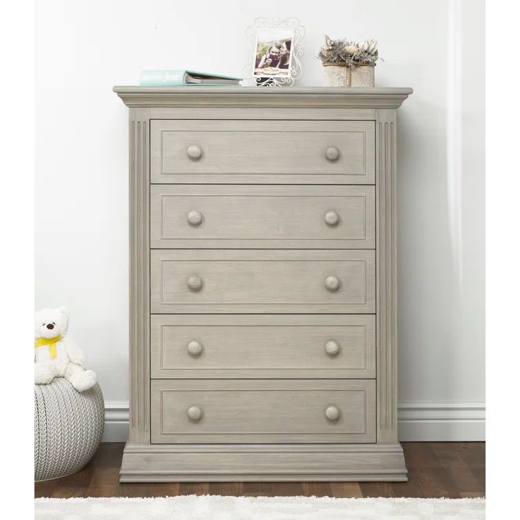 Heritage Fog Poplar Wood 5-Drawer Nursery Chest