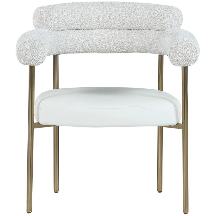 Cream Faux Leather and Boucle Upholstered Arm Chair