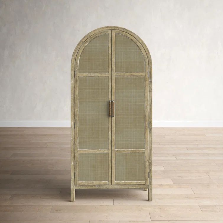 Natural Driftwood Rattan 2-Door Armoire with Shelves