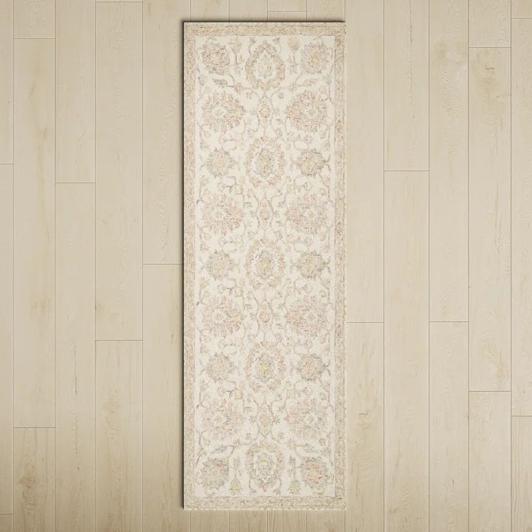 Handmade Ivory and Blush Wool Runner Rug - 30" x 90"