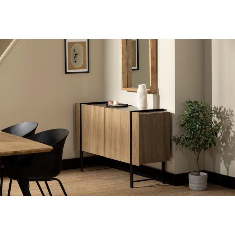 Light Walnut and Black 2-Door Sideboard with Metal Legs