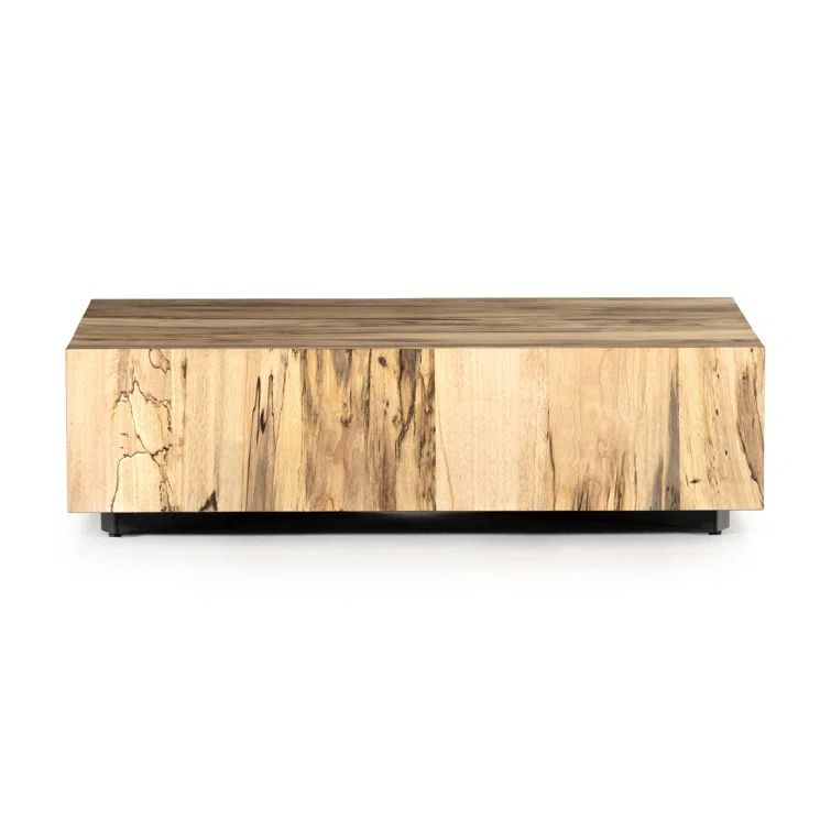 Contemporary Cream Spalted Primavera Wood Coffee Table with Storage
