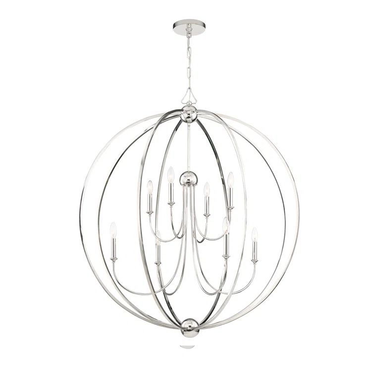 Elegant Sylvan 8-Light Polished Nickel Chandelier with White Silk Shades