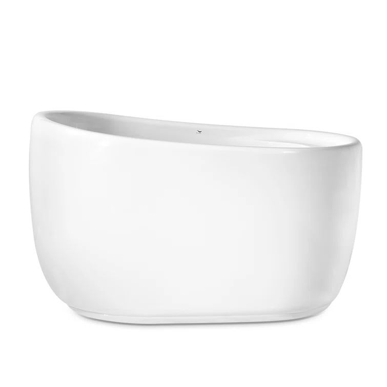 Glossy White Acrylic Freestanding Oval Soaking Tub with Gold Trim
