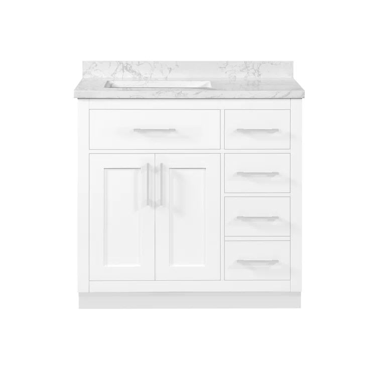 Athea 36" Pure White Freestanding Bathroom Vanity with Marble Countertop