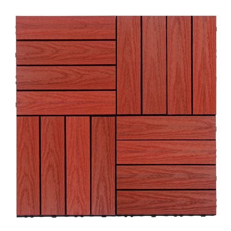 Swedish Red Elm Composite Interlocking Deck Tile, 12" x 12"