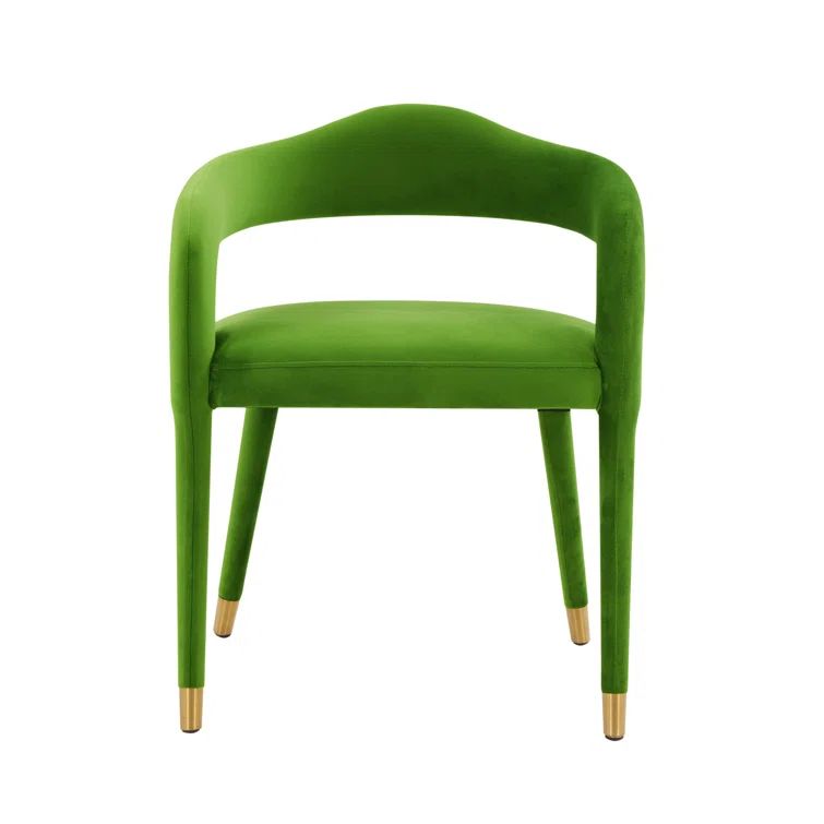 Lucia Green Velvet Upholstered Arm Chair with Gold-Tipped Legs