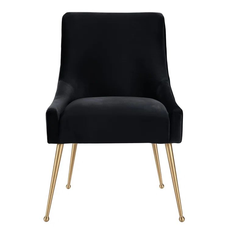 Black Velvet Upholstered Side Chair with Tapered Wood Legs