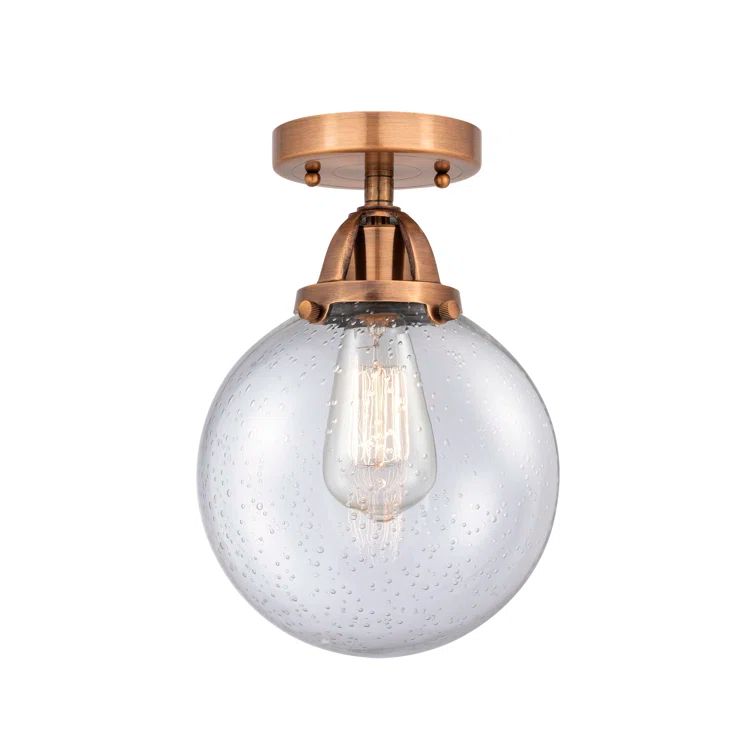 Nouveau Beacon 11'' Antique Copper & Seedy Glass Semi-Flush Mount