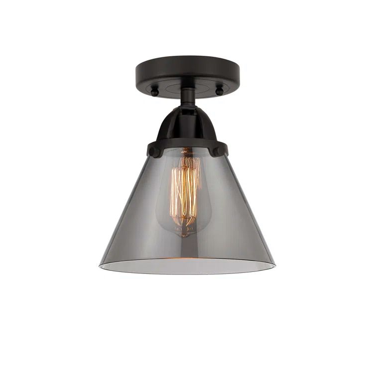 Matte Black and Plated Smoke Glass Semi-Flush Mount Light