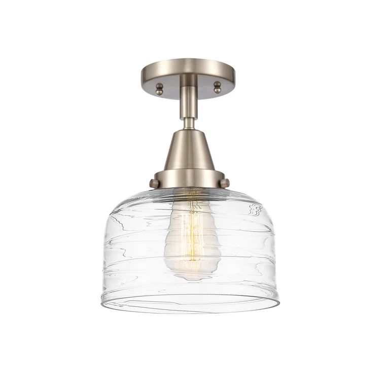 Caden Bell 10" Clear Deco Swirl Glass & Satin Nickel Flush Mount