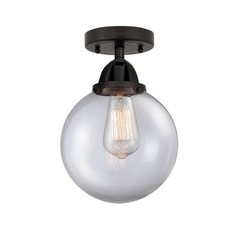Matte Black and Clear Glass Globe Semi-Flush Mount Light