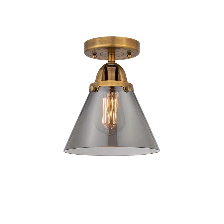 Nouveau 2 Large Cone 9.5" Brushed Brass & Plated Smoke Semi-Flush Light