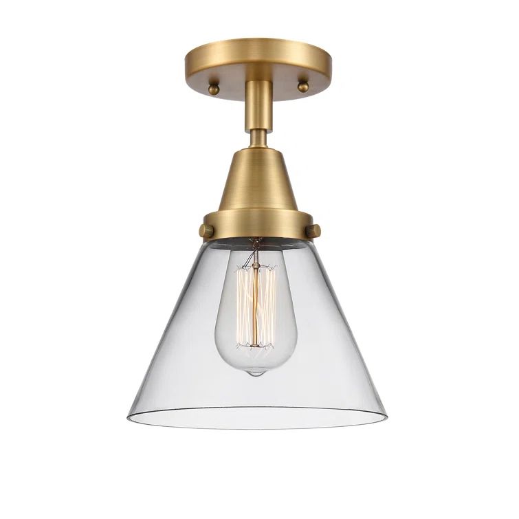 Caden Modern Industrial 11" Brushed Brass & Clear Glass Flush Mount