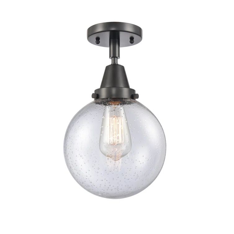 Matte Black and Glass Globe Flush Mount Light