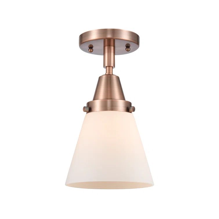 Antique Copper and Matte White Glass Flush Mount