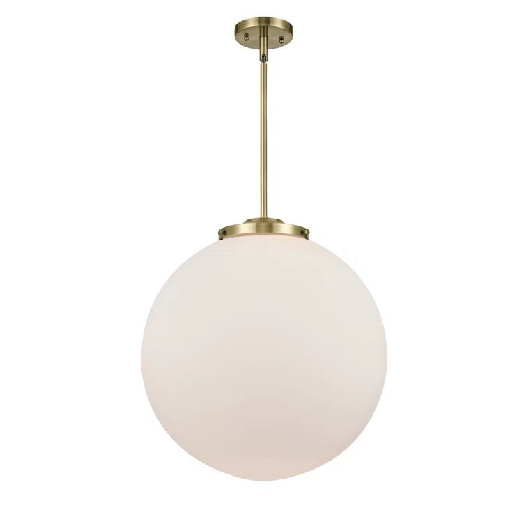 Matte White Glass Globe Pendant with Brass Accents