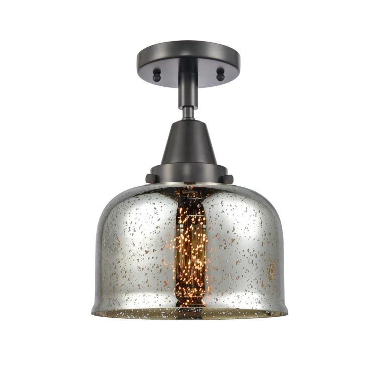 Caden Matte Black and Seedy Glass Flush Mount Light