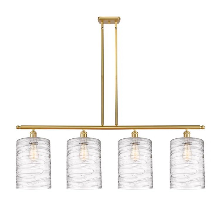 Ballston 48" Satin Gold Drum Island Light with Deco Swirl Shade