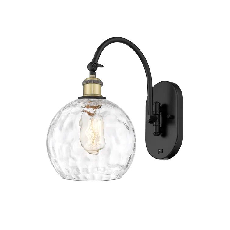 Black Antique Brass Swing Arm Sconce with Glass Shade