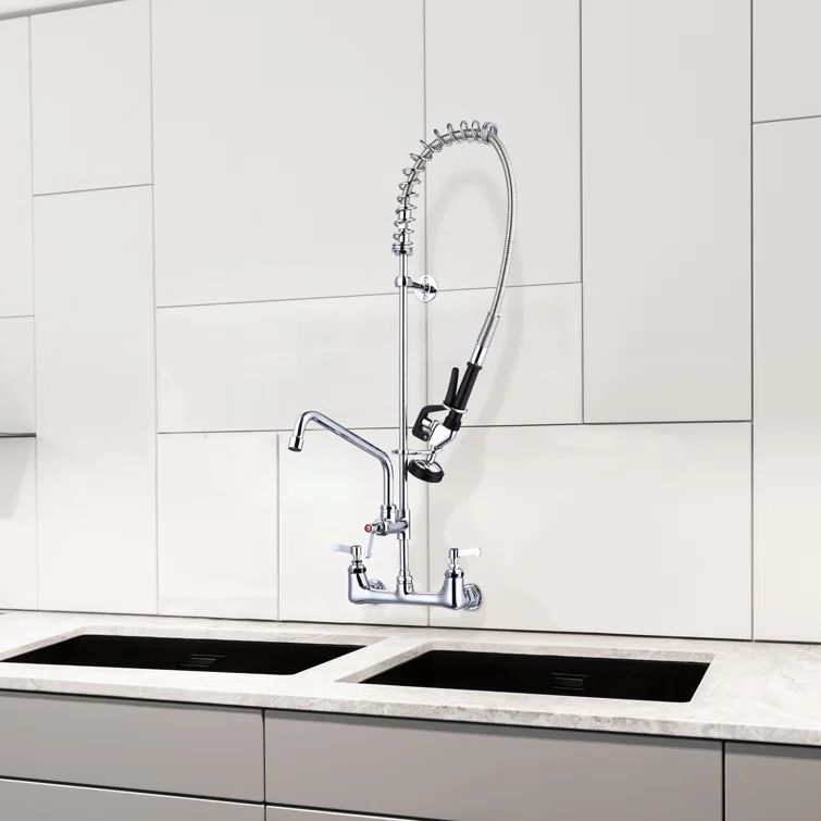 36" Stainless Steel Wall Mount Kitchen Faucet with Pull-out Spray